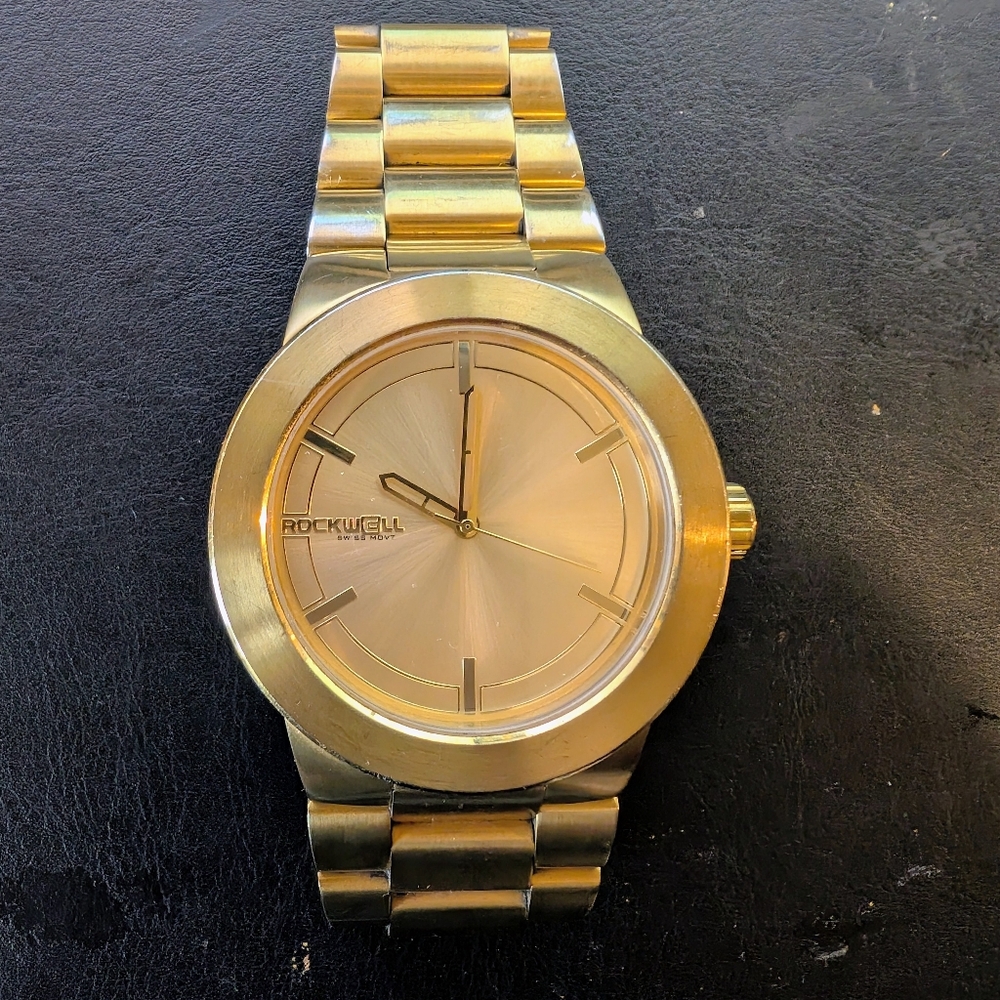 Mens Gold Watch Rockwell Time "The Maverick" Gold Swiss Movement 50mm